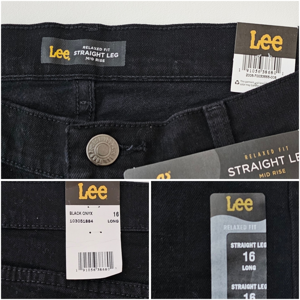Lee Women’s Relaxed Fit Straight Leg Jeans Black Onyx Size 16 Long Mid Rise NWT - Picture 13 of 14